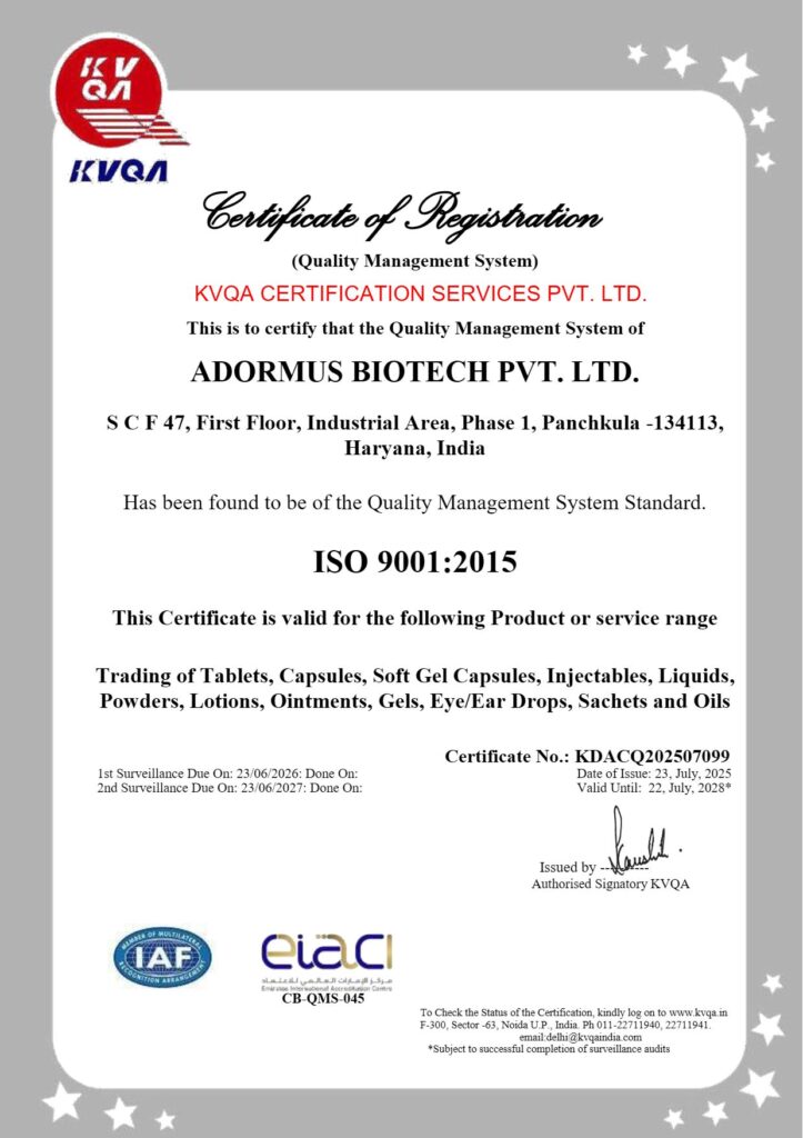 ADORMUS BIOTECH ISO CERTIFICATE
